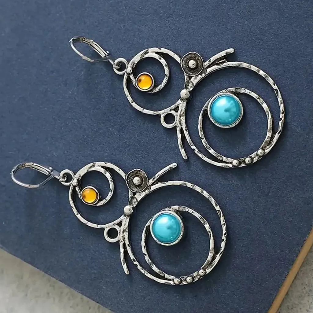 Large Geometric Triangle Zinc Alloy Metal Dangle Stone Earrings for Women