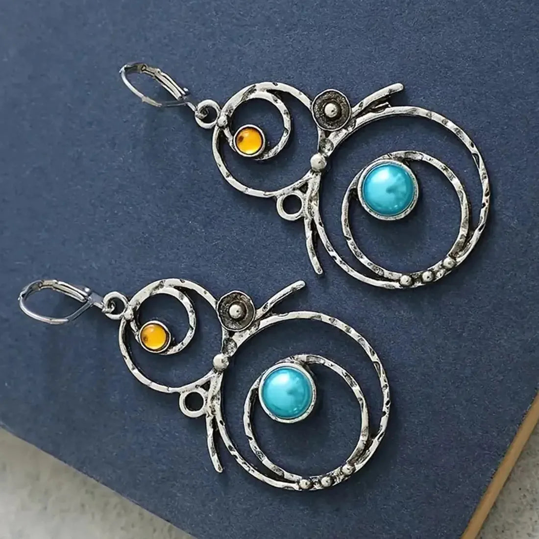 Large Geometric Triangle Zinc Alloy Metal Dangle Stone Earrings for Women