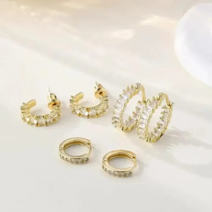 3Pcs Vintage Zircon Geometric Hoop Earrings for Women Classic Jewelry Gifts