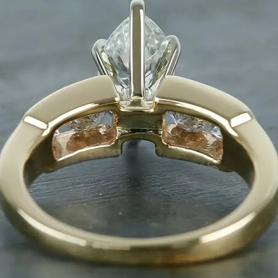 Gold Marquise Cubic Zirconia Wedding Eternity Brass Ring for Women