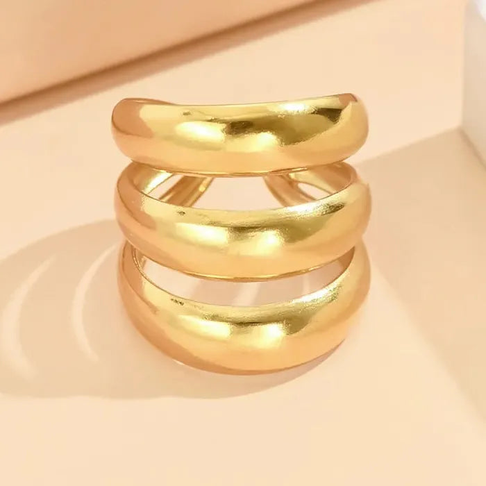 Adjustable Stainless Steel Skeleton Ring Gold Color Wide Band Women Men Jewelry