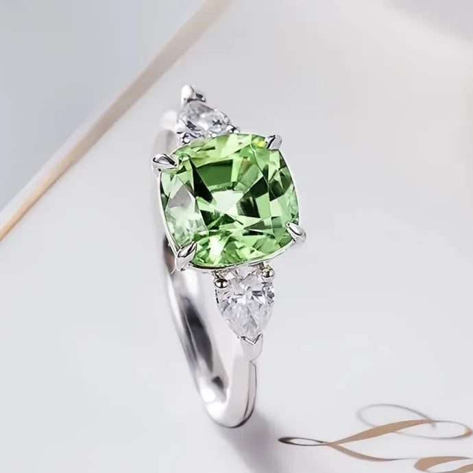 Green Cubic Zirconia Geometric Engagement Wedding Band Ring Brass