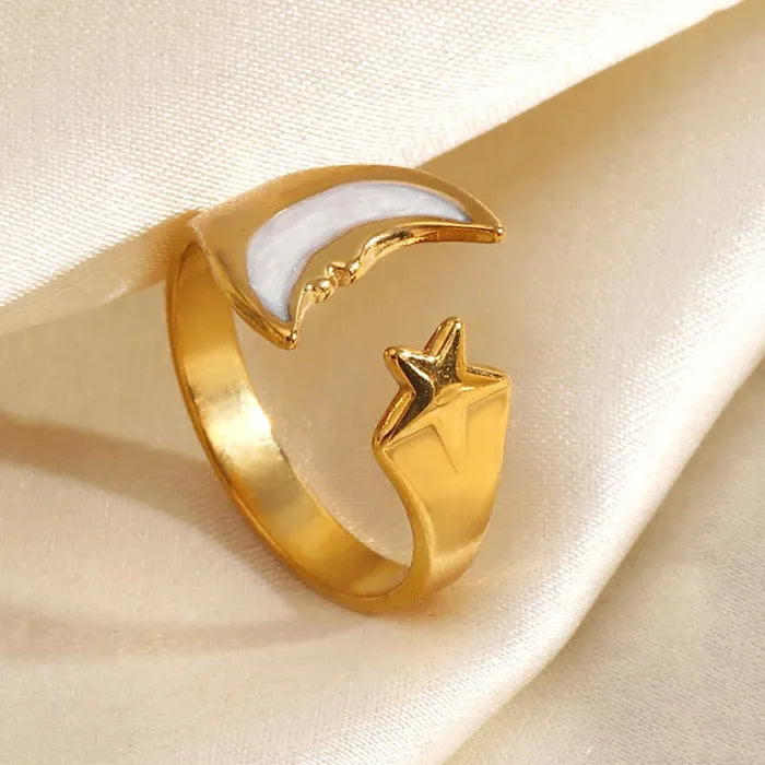 Adjustable Stainless Steel Star Moon Geometric Ring for Women Gift