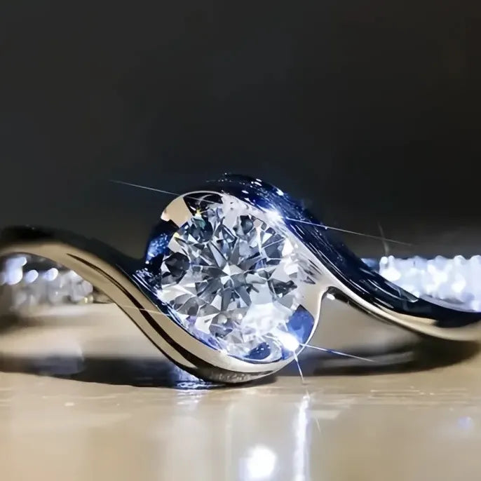 Luxury Women's Brass Geometric Wedding Rings with Cubic Zirconia Engagement Jewelry