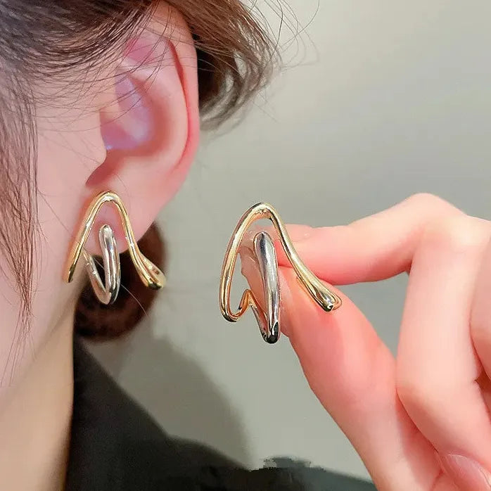 Two Tone Arrow Shape Brass Stud Earrings Y2K Women Jewelry