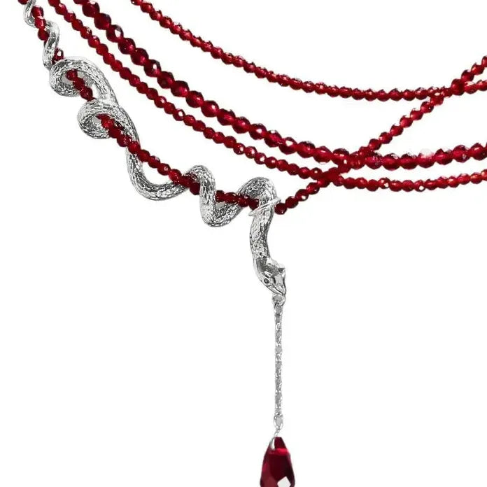 Acrylic Gothic Snake Pendant Necklace for Men Women Punk Red Crystal Beads