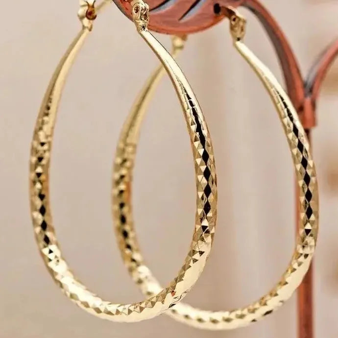 Oval Gold and Silver Large Hoop Earrings Zinc Alloy for Women Gifts