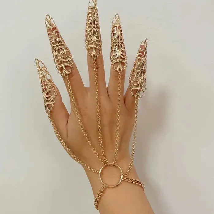 Punk Gothic Cone Tassel Nail Hand Chain Bracelet for Women Trendy Jewelry