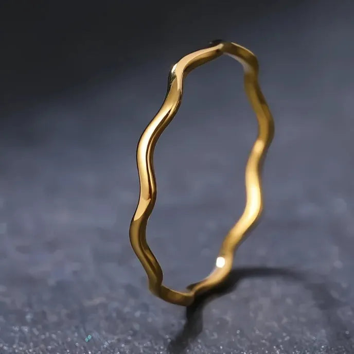 Minimalist Irregular Sea Wave Brass Ring for Women Elegant Wedding Fashion Jewelry Gift