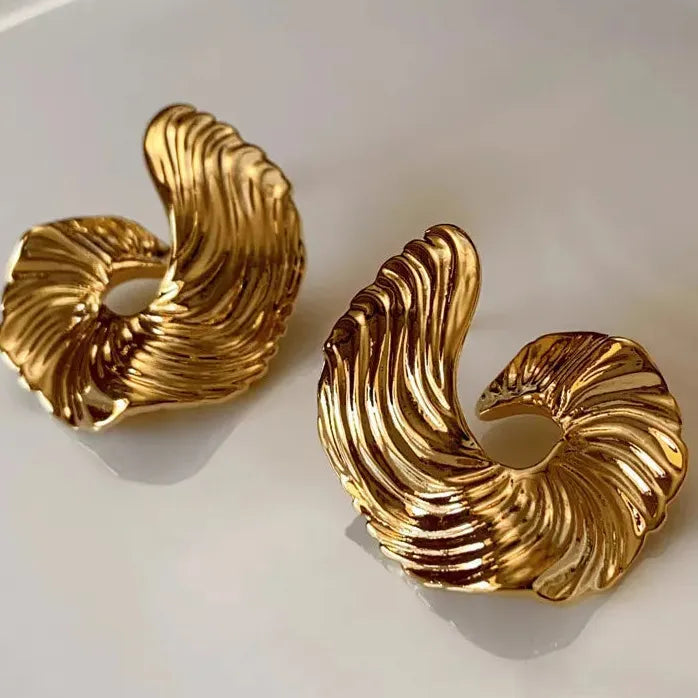 Vintage Geometric Irregular Spiral Stud Earrings for Women Gold Tone Jewelry