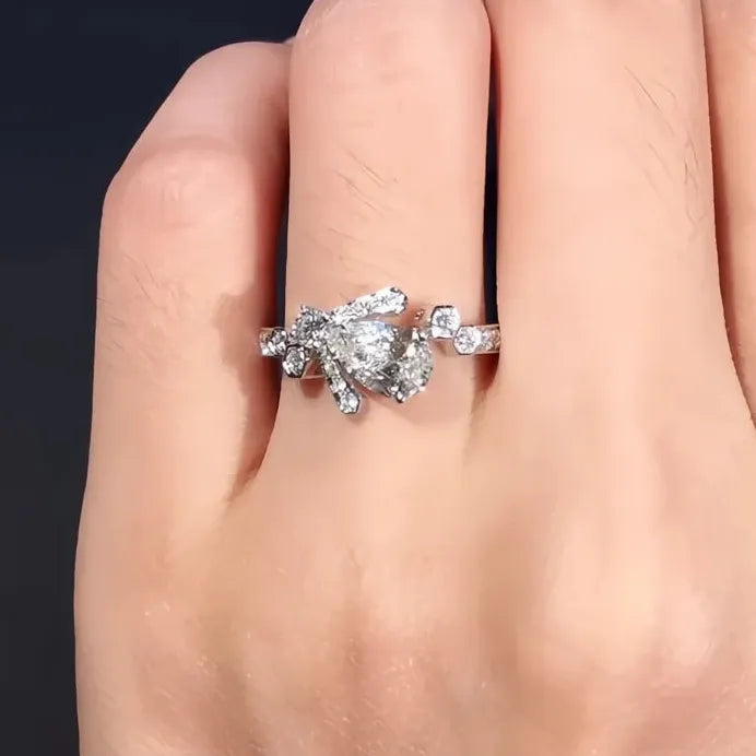 Elegant Geometric Waterdrop Cubic Zirconia Wedding Rings for Women Brass Jewelry