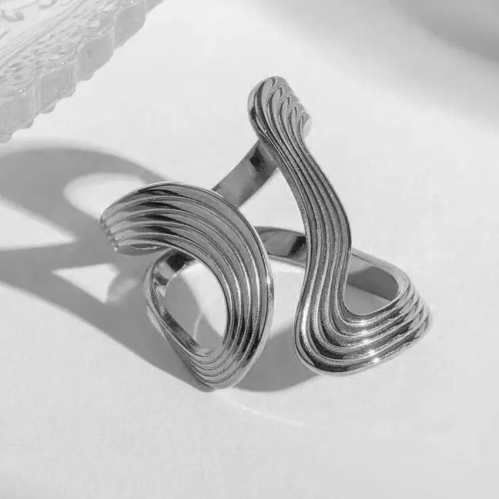 Minimalist Stainless Steel Double Layer S-Shaped Waterproof Ring for Women Jewelry