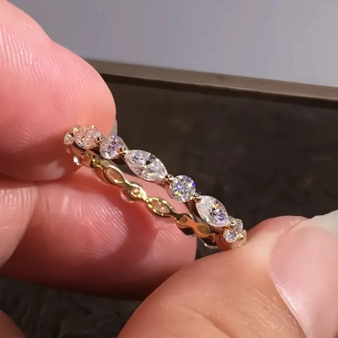 Gold Cubic Zirconia Geometric Wedding Band Ring for Women Stylish Jewelry