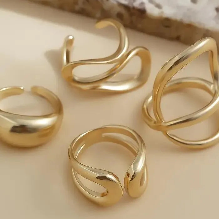 4Pcs Vintage Geometric Open C Shape Ring Set for Women Fashion Jewelry