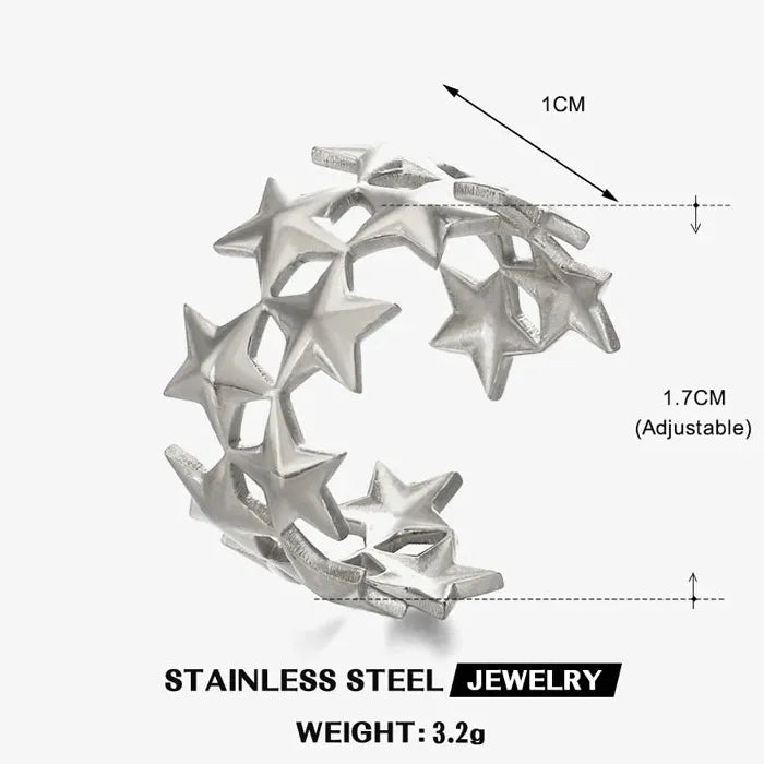 Adjustable Stainless Steel Star Ring for Women Vintage Casual Jewelry Gift