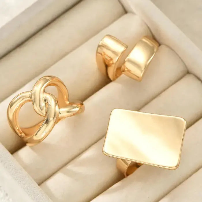 3Pcs Adjustable Irregular Geometric Skeleton Rings Unisex Punk Jewelry