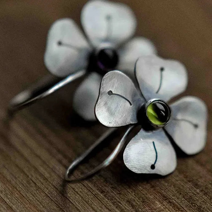 Gold and Silver Petal Drop Earrings for Women Zinc Alloy Bohemian Jewelry