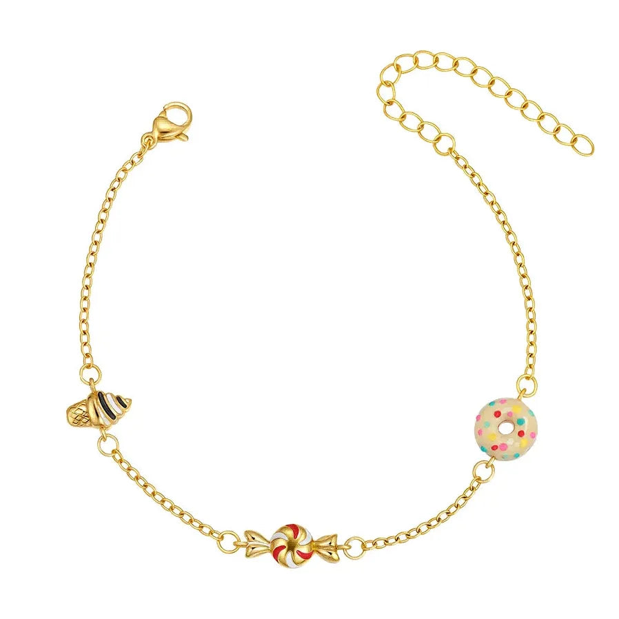 18K Gold Plated Donuts Ice Cream Charm Bracelet Hypoallergenic Jewelry Gift 2025