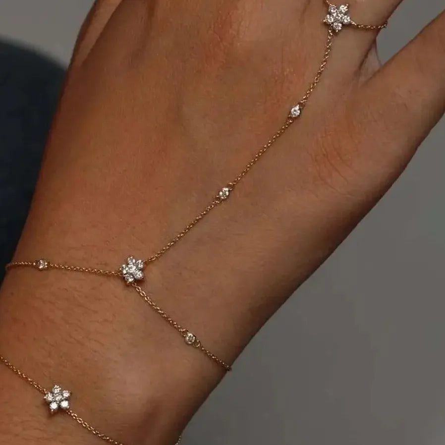 Adjustable Zircon Flower Bracelet for Women Crystal Jewelry Gift Plant Design