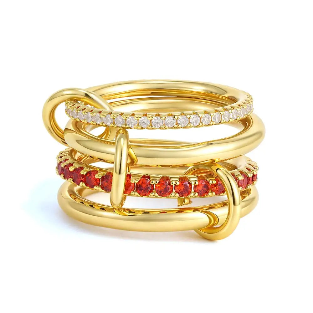 Chunky Gold Plated Stainless Steel Zircon Multilayer Everly Stacked Ring Eternity Jewelry