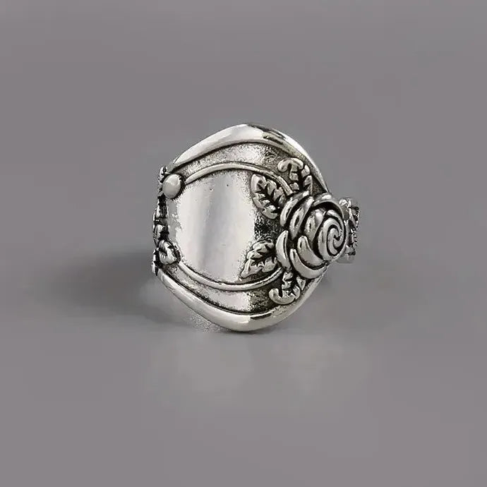 Punk Metal Carved Print Adjustable Silver Ring for Women Men Hip Hop Gift