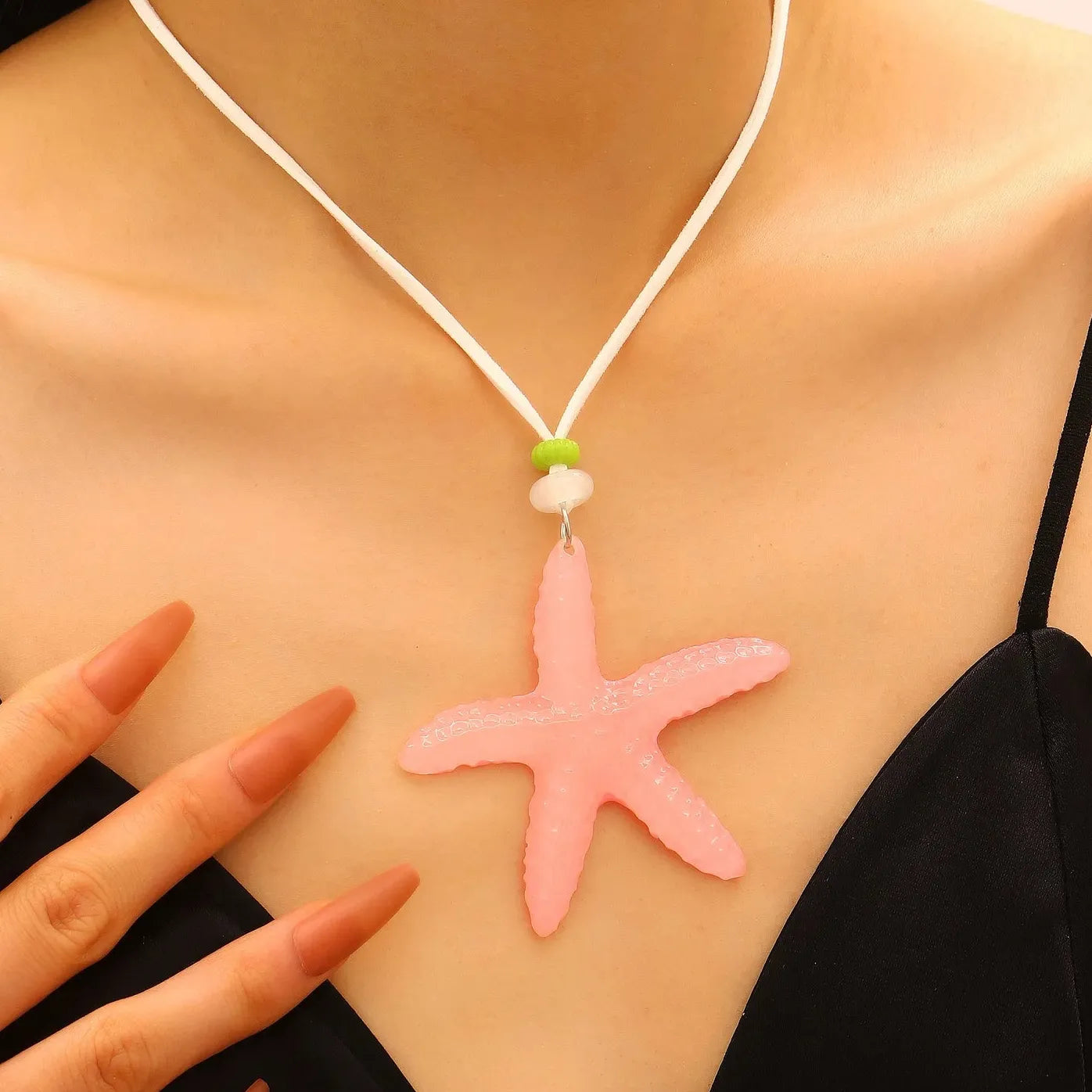 Blue Large Starfish Pendant Necklace for Women Romantic Holiday Jewelry