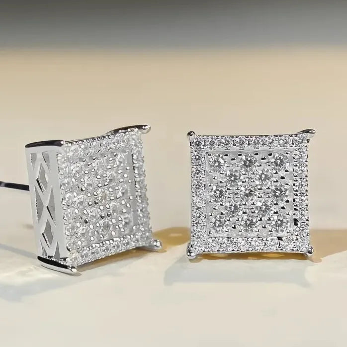 Square CZ Stud Earrings for Women Gold Silver Luxury Jewelry