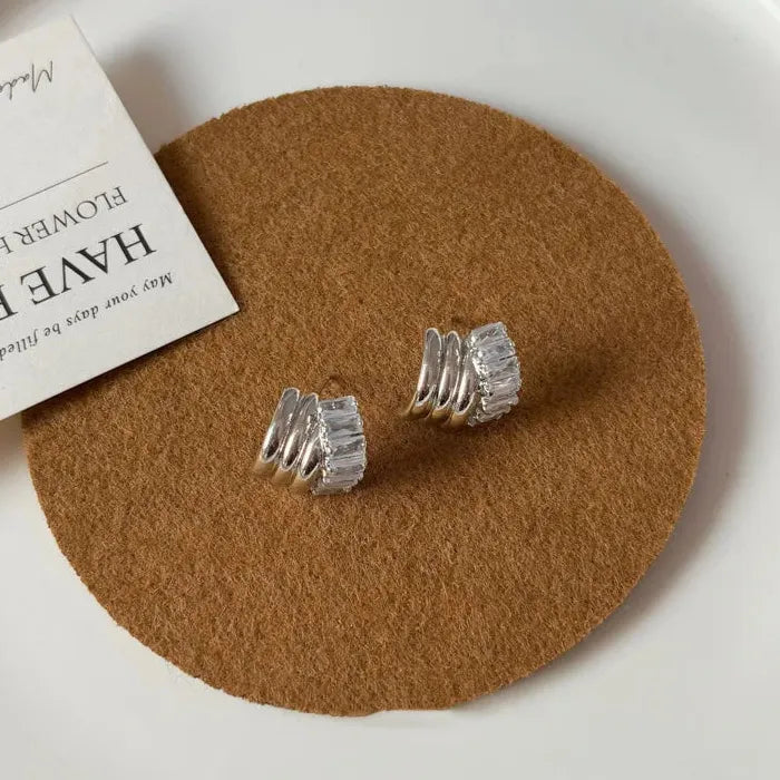 Vintage Crystal C-Shaped Drop Earrings Zinc Alloy Wedding Gift for Women