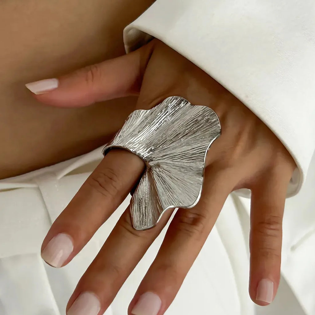 Punk Hiphop Asymmetrical Geometric Hollow Ring Set for Women Party Jewelry