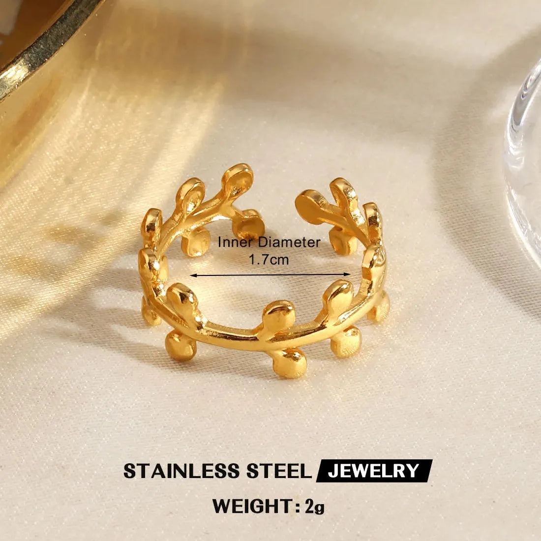 Butterfly Leaf Heart-Shaped 18K Gold Stainless Steel Ring Waterproof Gift Jewelry