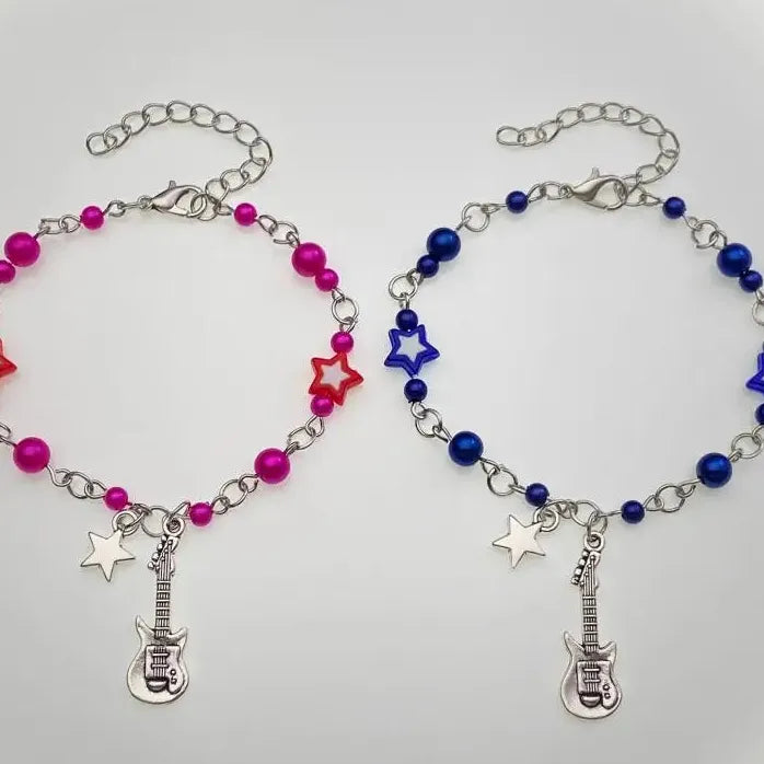Handmade Star Beads Couple Bracelet Y2K Guitar Charm Gift Jewelry