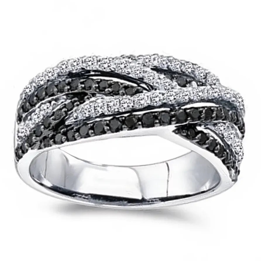 Women’s Black & White Twist Cubic Zirconia Ring for Party & Daily Wear