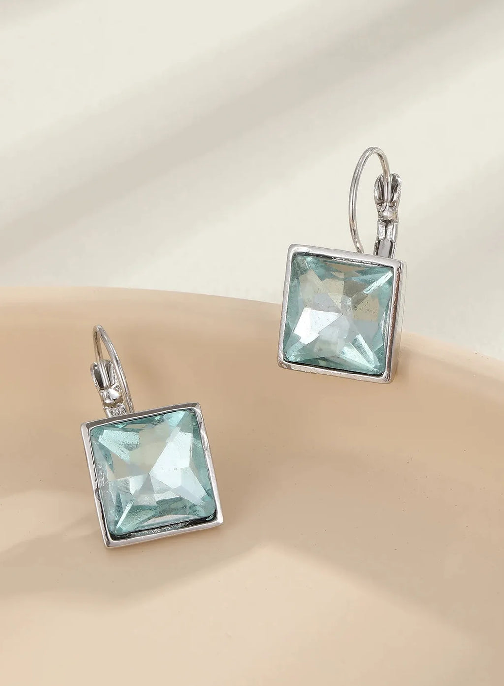 Blue Square Stone Dangle Earrings for Women Girls Party Zinc Alloy Jewelry