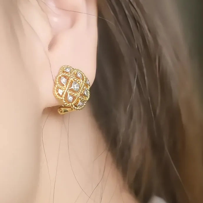 Vintage Hollow Two-Tone Rhombic Geometric Copper Alloy Stud Earrings Women