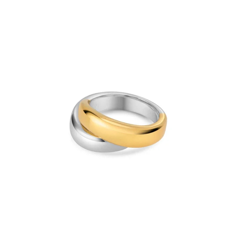 Punk Polished Bilayer Stainless Steel Chunky Rings for Women Gold Plated 2025