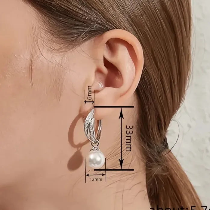 Geometric Simulated Pearl Drop Earrings with CZ Inlay for Women