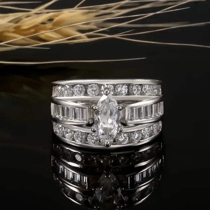 Luxury Marquise Cut Cubic Zirconia Brass Ring for Women Fashion Engagement Anniversary Jewelry