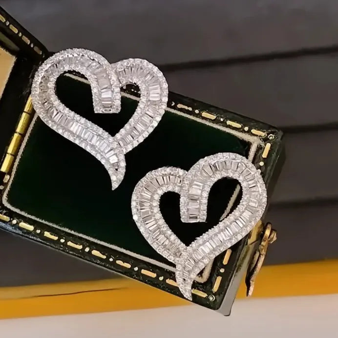 Luxury Heart Cubic Zirconia Stud Earrings for Women Elegant Gift Jewelry