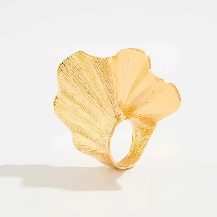 Gold Irregular Fold Leaf Texture Fashion Rings for Women Stylish Jewelry
