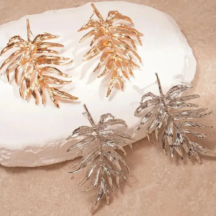 Vintage Large Leaf Drop Earrings for Women Gold Silver Plant Jewelry