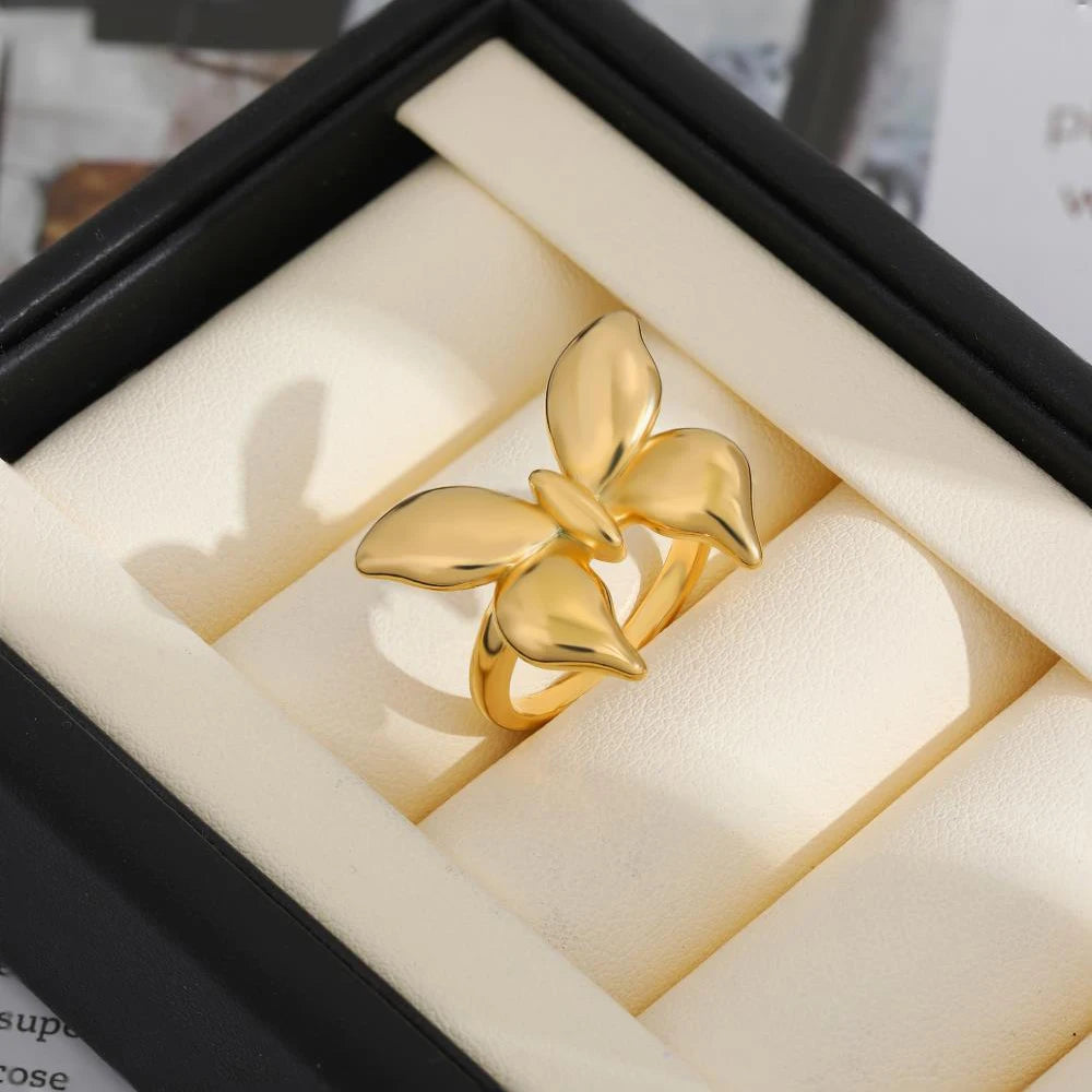 18k Gold Plated Stainless Steel Butterfly Knuckle Ring for Women Hypoallergenic Insect Jewelry