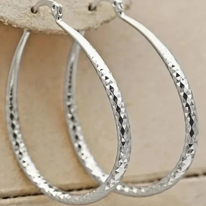 Oval Gold and Silver Large Hoop Earrings Zinc Alloy for Women Gifts