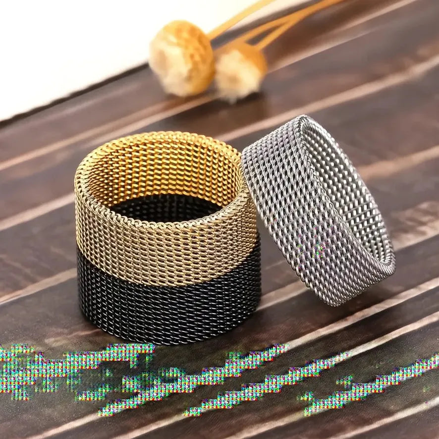 Luxury Titanium Couple Mesh Rings Stainless Steel Wedding Bands for Men & Women