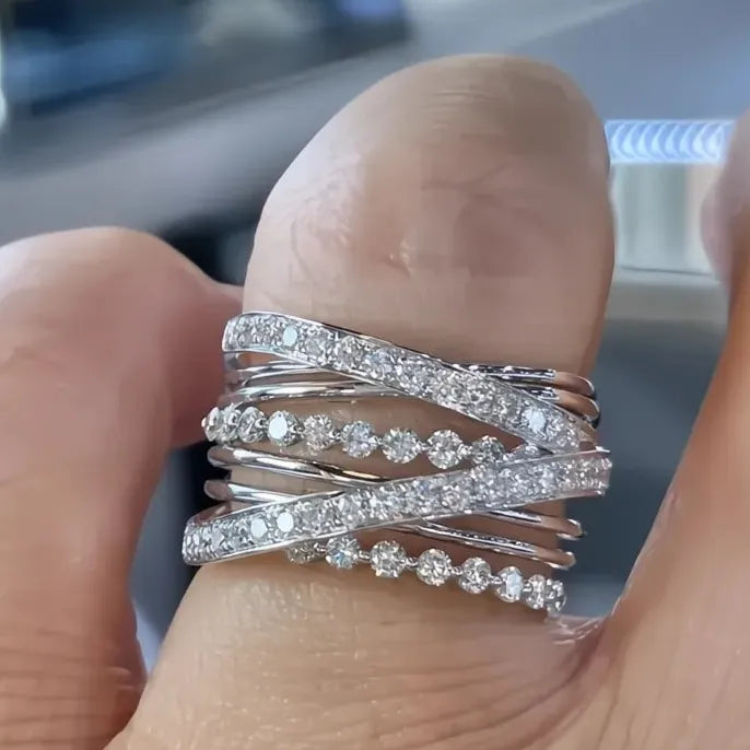 Luxury Silver Cross Bridal Wedding Ring for Women Paved CZ Brass Jewelry