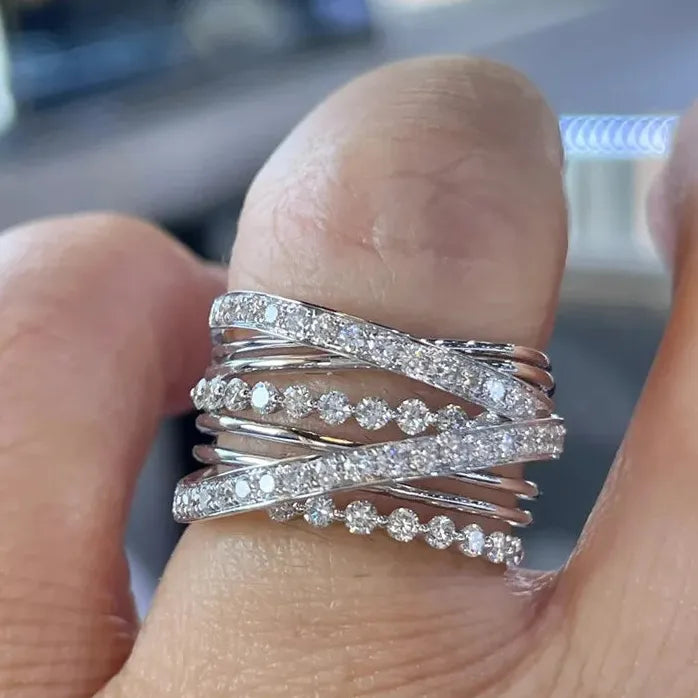 Silver Color CZ Cross Ring for Women Bridal Wedding Party Jewelry