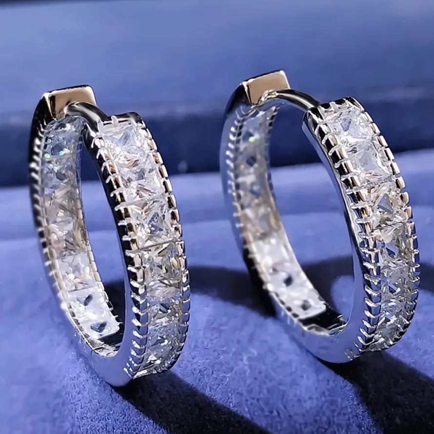 Luxury Silver Color Geometric Square Cubic Zirconia Hoop Earrings for Women