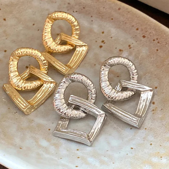 Vintage Zinc Alloy Geometric Square & Round Drop Earrings for Women Gift