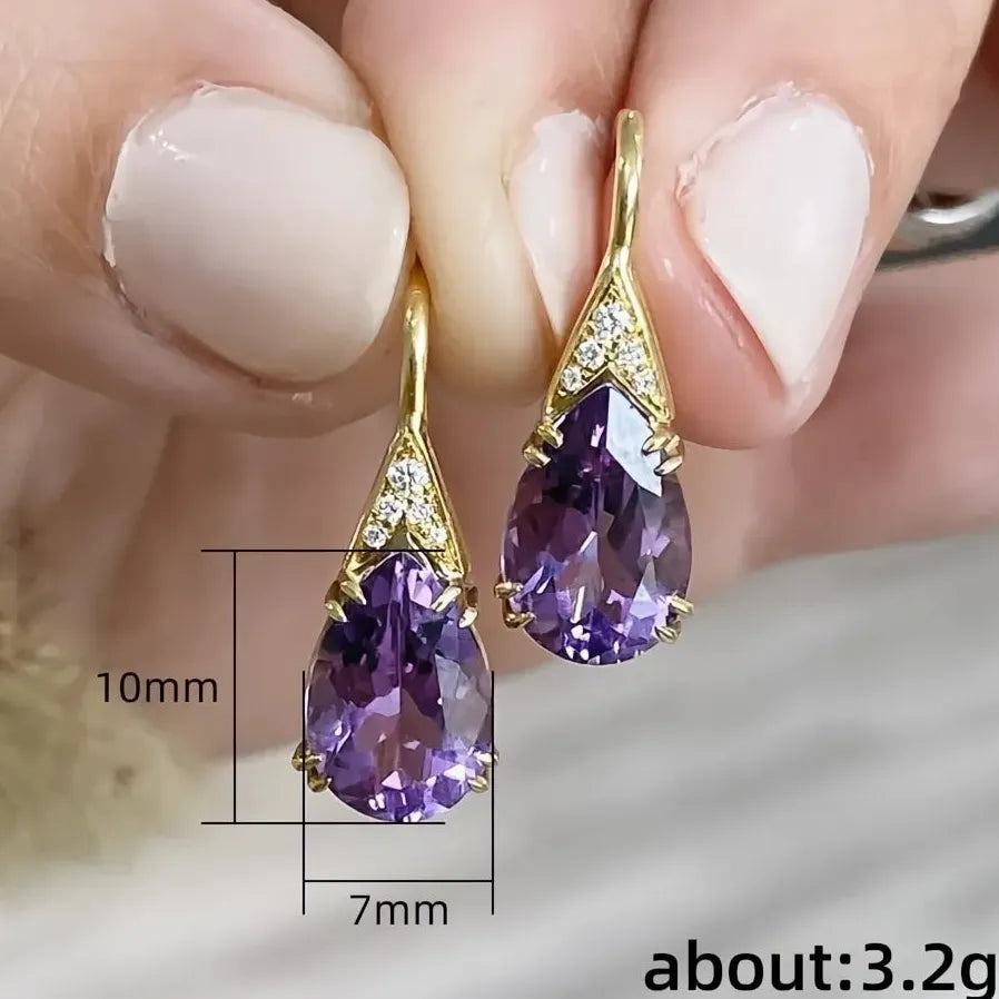 Elegant Purple Water Drop CZ Copper Alloy Earrings for Women