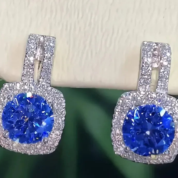 Silver Geometric CZ Stud Earrings Women Bling AAA Zirconia Jewelry Brass
