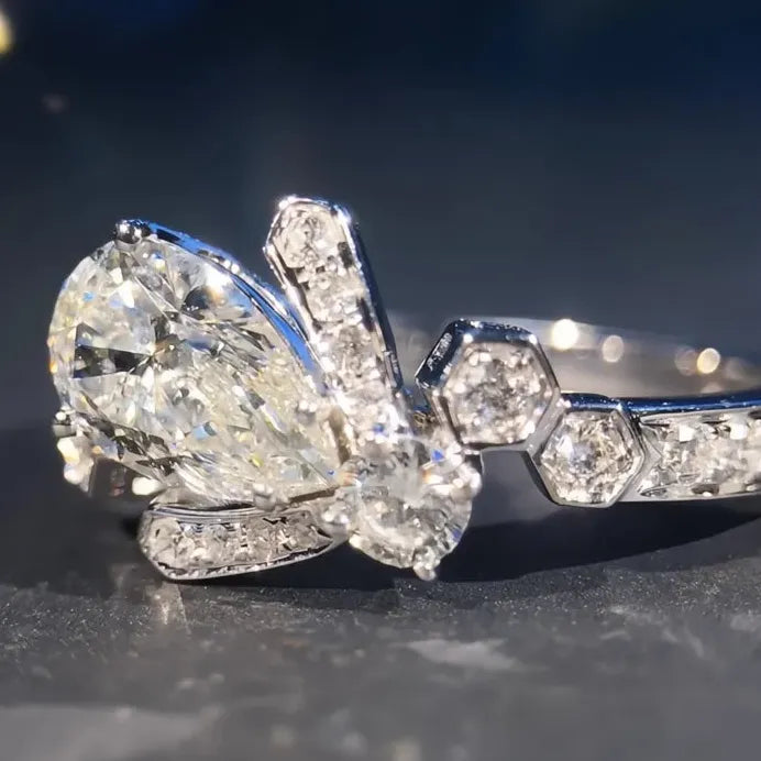 Elegant Geometric Waterdrop Cubic Zirconia Wedding Rings for Women Brass Jewelry